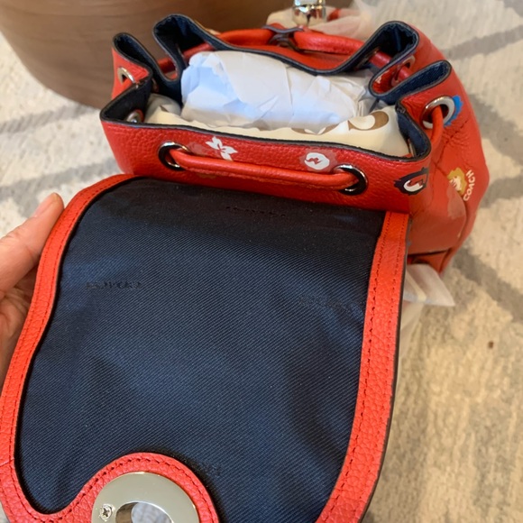 NWT Coach Mini Turnlock Women's Rucksack- Red Multicolor backpack - Picture 8 of 8